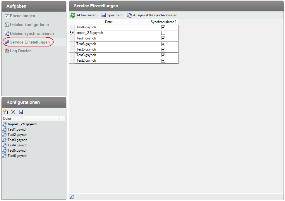 Service Einstellungen