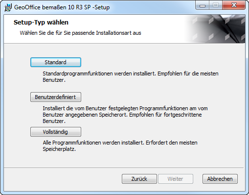 GeoOffice bemaßen Setup – Installationsart GeoOffice bemaßen Setup – Installationsart