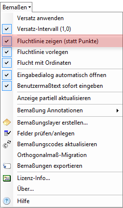 Menü Bemaßung – Fluchtlinie zeigen