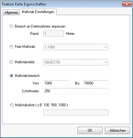 Feature Karte Eigenschaften – Maßstab Einstellungen Feature Karte Eigenschaften – Maßstab Einstellungen