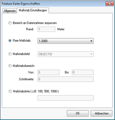 Feature Karte Eigenschaften – Maßstab Einstellungen