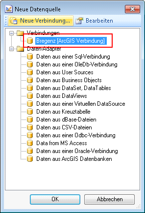 Datenquelle von ArcGIS Verbindung hinzufügen Datenquelle von ArcGIS Verbindung hinzufügen