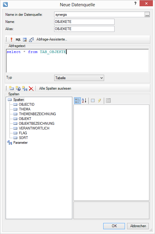 Beispiel "Select Statement" für Tabellen