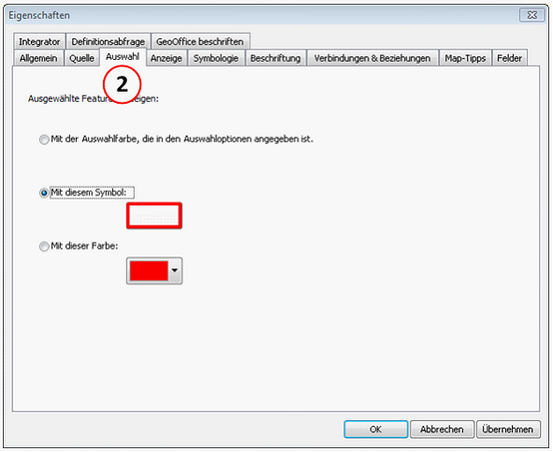 Layereigenschaften – Karteireiter Auswahl