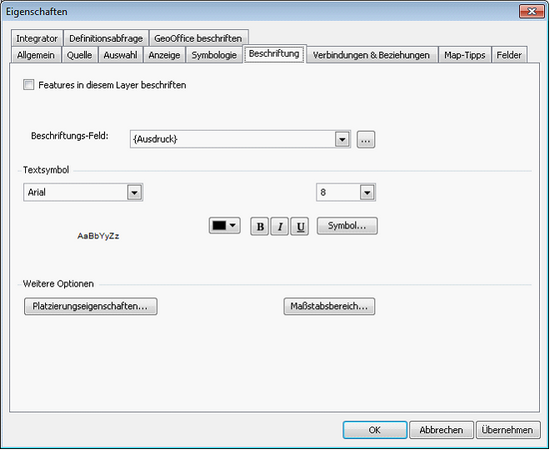 Dialog: Layer-Eigenschaften – Karteireiter Beschriftung
