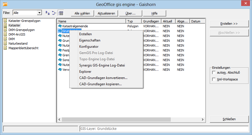 Kontextmenü – GIS Layer