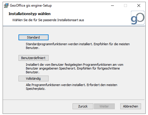 GeoOffice gis engine Setup  -  Installationsart
