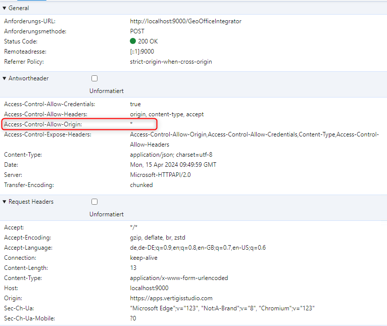 im Antwortheader sind alle Domänen zugelassen (*) im Antwortheader sind alle Domänen zugelassen (*)