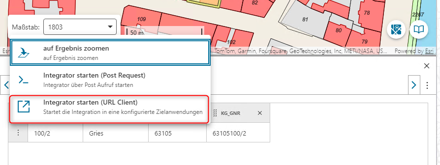 Ergebnistabelle VertiGIS Studio Web Integrator über URL Client aufrufen Ergebnistabelle VertiGIS Studio Web Integrator über URL Client aufrufen