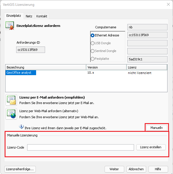Manuelle Lizenzierung