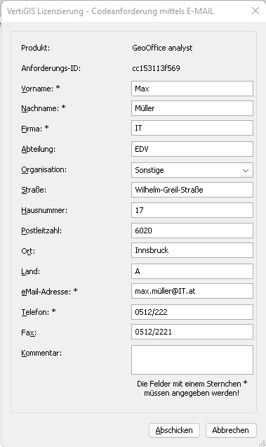 Codeanforderung mittels E-Mail