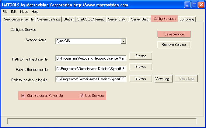 Lizenzmanager – Register Config Services