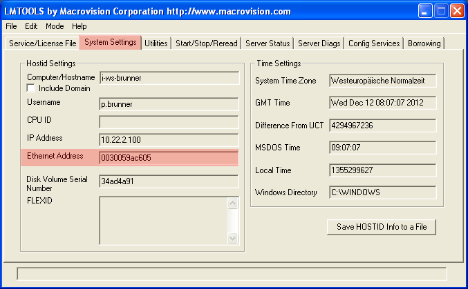 Lizenzmanager - Register System Settings