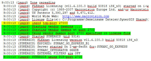 Logfile SynerGIS Lizenzmanager