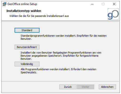 GeoOffice online Setup - Installationsart GeoOffice online Setup - Installationsart