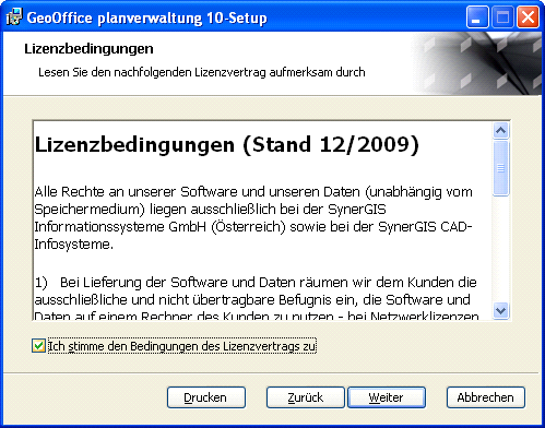 GeoOffice Planverwaltung Setup – Lizenzbedingung