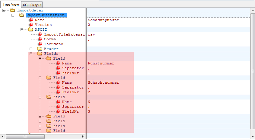 Konfiguration - Definition der Spalten