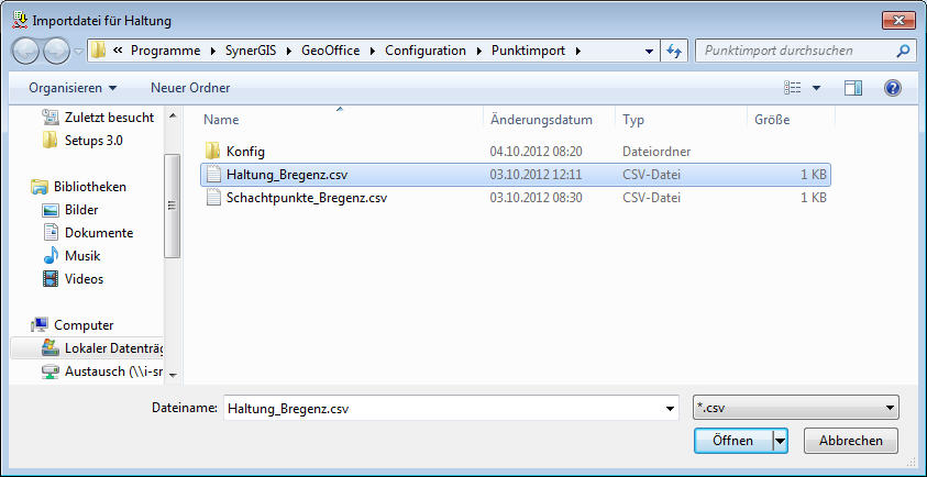 Auswahl der Importdatei Haltung Auswahl der Importdatei Haltung