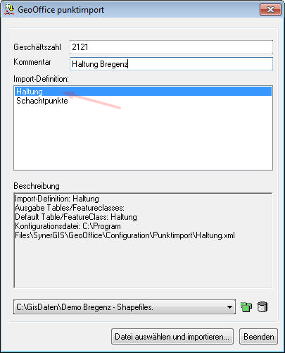 GeoOffice linienmport - Importdefinition