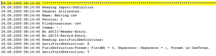Auszug aus einer Protokolldatei zur Konfigurationsdatei Auszug aus einer Protokolldatei zur Konfigurationsdatei