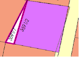 Ausgangszustand: Die Fläche beim Grundstück 359/1 (violett umrandet) hat keine Widmung.