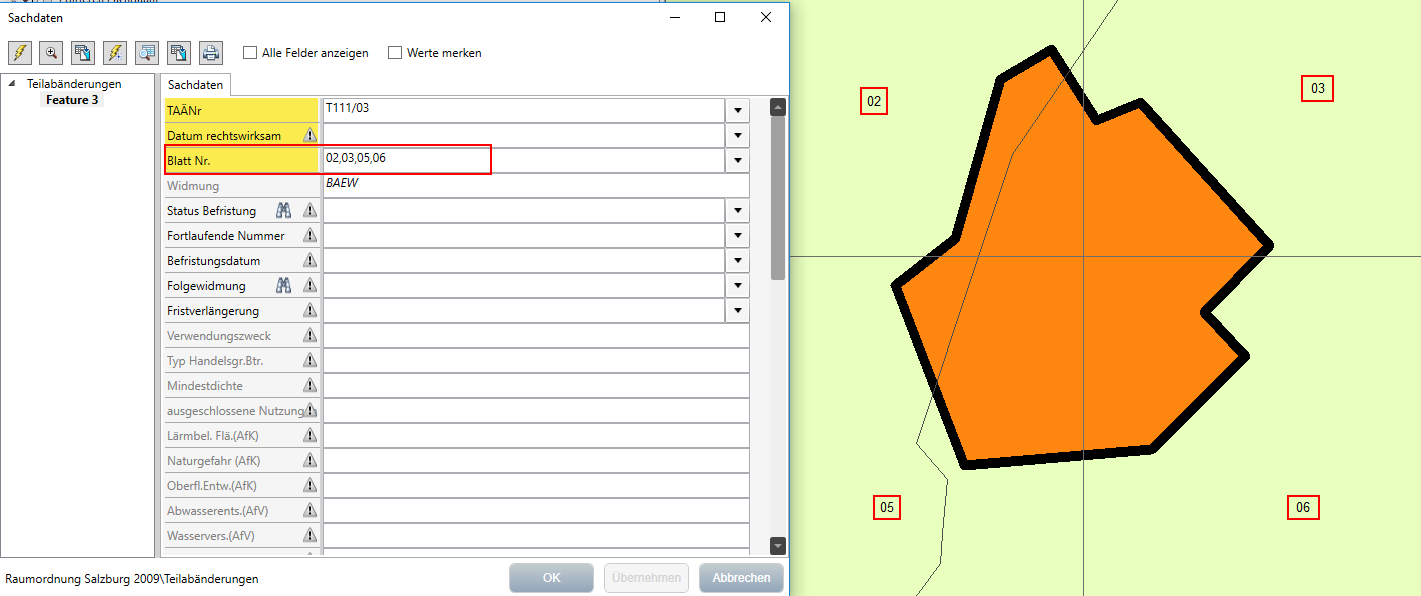 Widmung mit unterschiedlichen Blattnummern