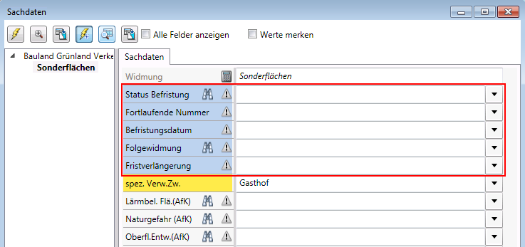 Sachdatendialog - Befristungsfelder