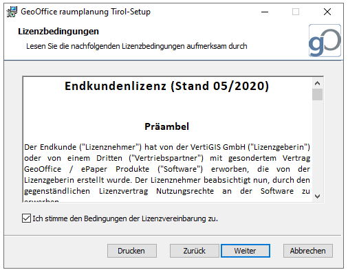 GeoOffice raumplanung 10.9 Setup  -  Lizenzbedingungen *