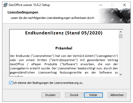 GeoOffice wasser Setup  -  Lizenzbedingungen