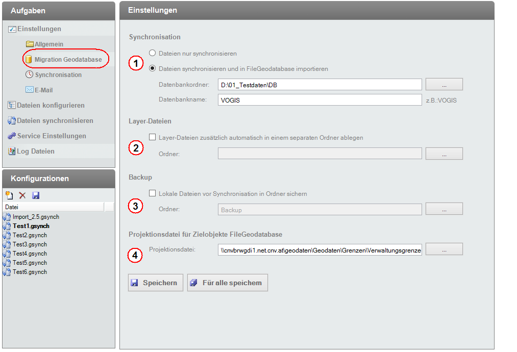 Einstellungen Migration Geodatabase
