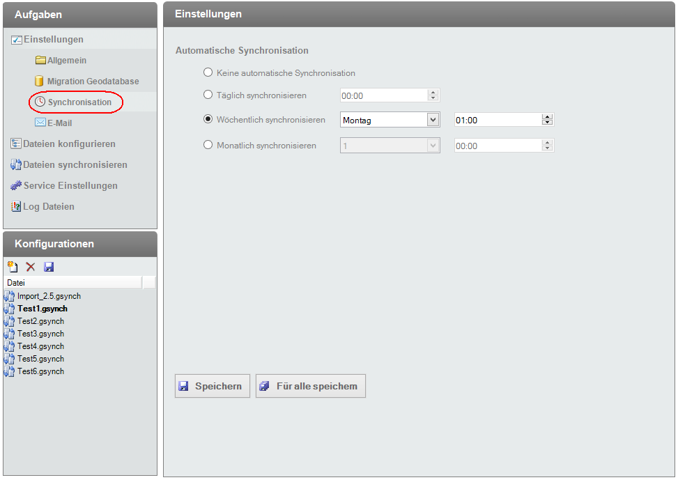 Einstellungen Synchronisation