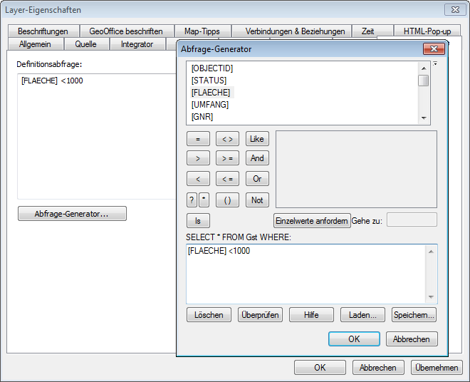 Abfragegenerator - Definitionsabfrage