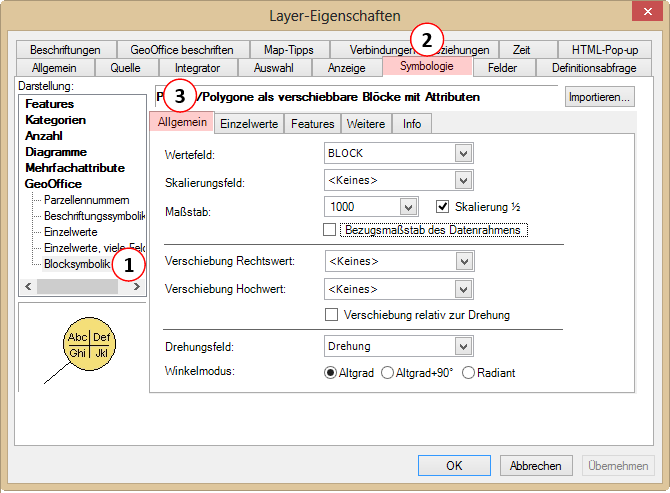 Blocksymbolik - Registerkarte "Allgemein" Blocksymbolik - Registerkarte "Allgemein"