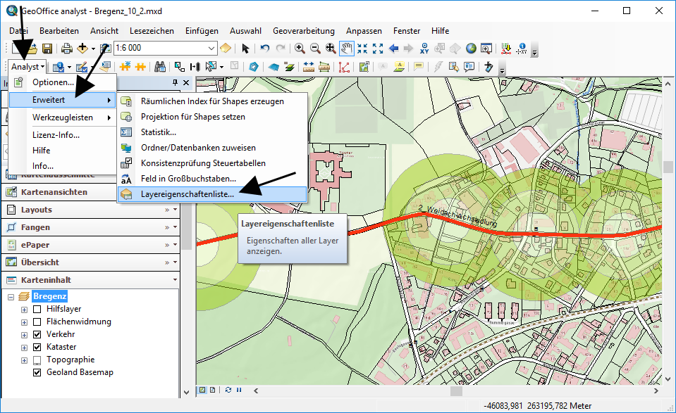 Layereigenschaftenliste - Aufruf