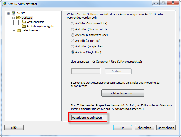 ArcGIS_Administrator_Deautorisierung