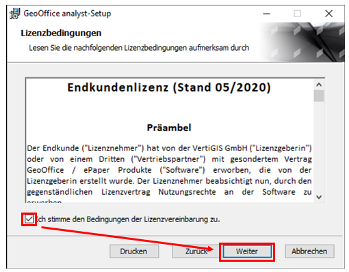 GeoOffice analyst Setup  -  Lizenzbedingungen