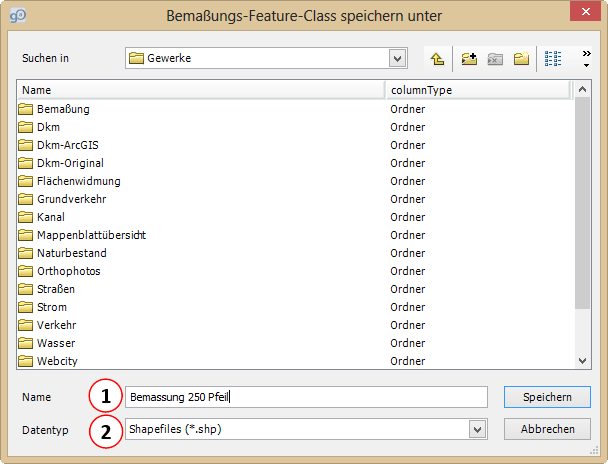 Bemaßung-Featureklasse speichern unter
