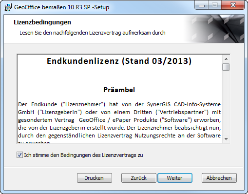 GeoOffice bemaßen Setup – Lizenzbedingung
