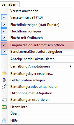 Menü Bemaßen - Eingabedialog automatisch öffnen