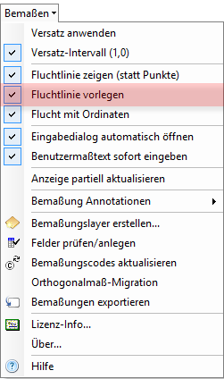Menü Bemaßung – Fluchtlinie vorlegen