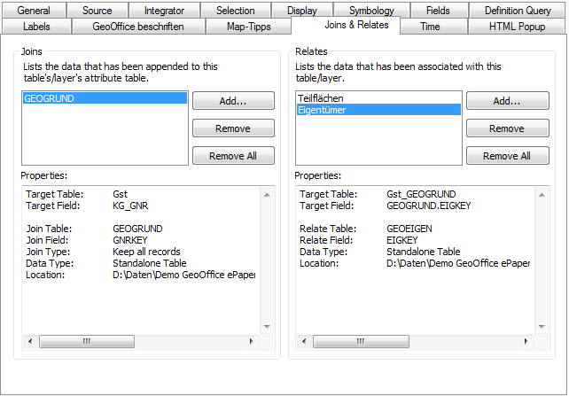 Verbindung und Beziehung am Layer Grundstücke (FC: GST)