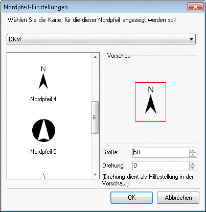Nordpfeileinstellungen für die Feature-Karte DKM