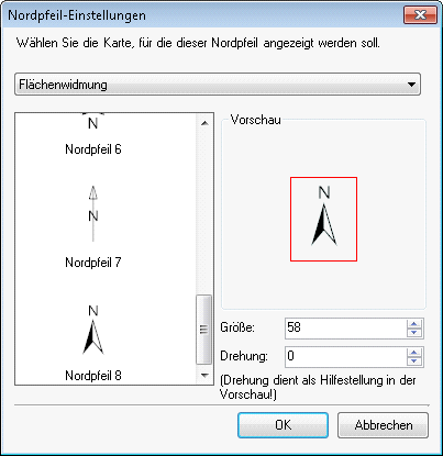 Nordpfeileinstellungen für die Feature-Karte Flächenwidmung 