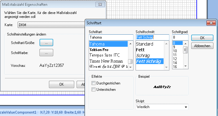 Maßstabszahleinstellungen für die Feature-Karte DKM