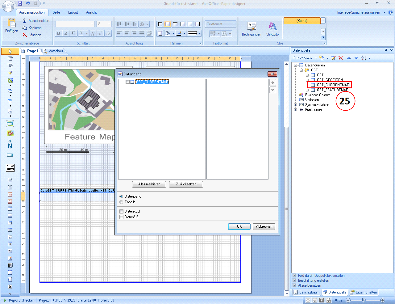 Hinzufügen des "Current Map" Datenbands