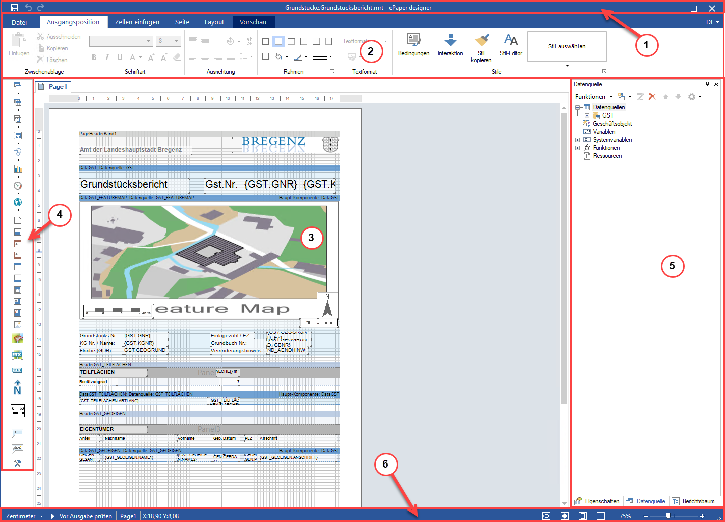 GeoOffice ePaper designer - Oberfläche