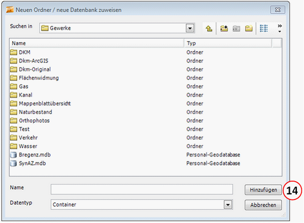 Dialog: Neuer Ordner / neue Datenbank zuweisen