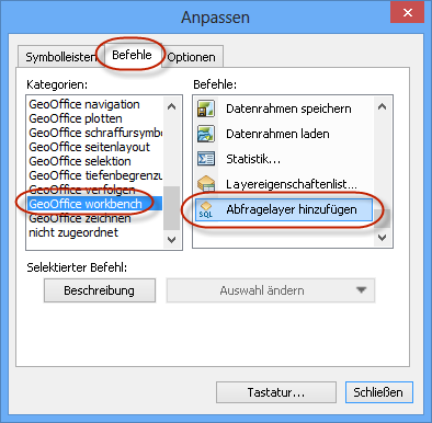 Anpassen Menü - Abfragelayer hinzufügen