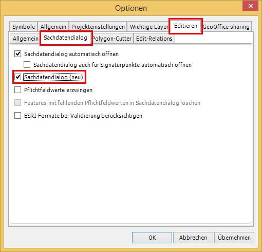 Umstellung auf neuen Sachdatendialog