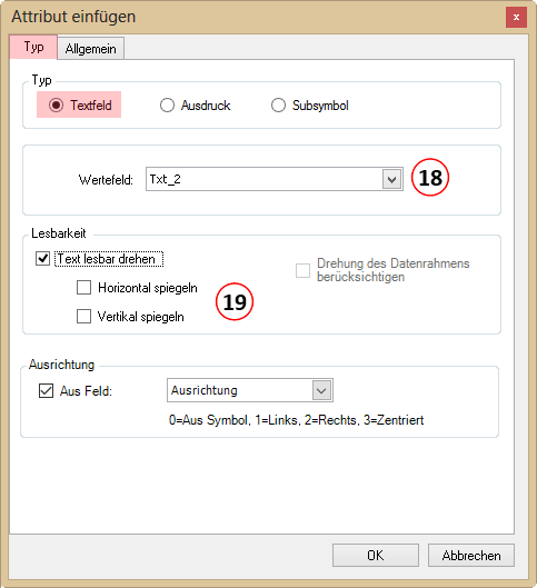 Attribut einfügen - Typ Textfeld